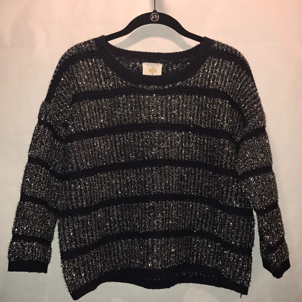 Anthropologie blue and silver sparkly sweater
