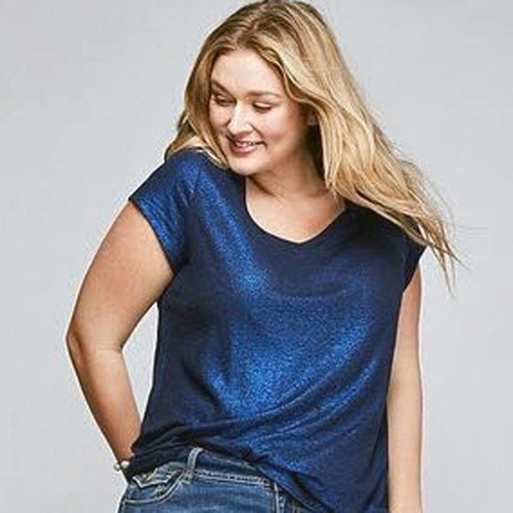 Lane Bryant Blue V-neck Luster Tee 22 24