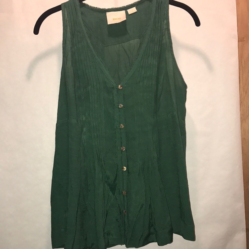 Anthropologie green tank with ruching detail