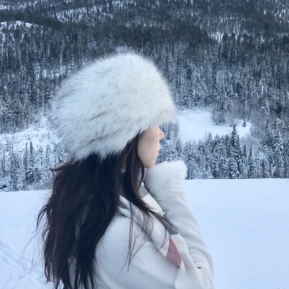 White fur winter hat