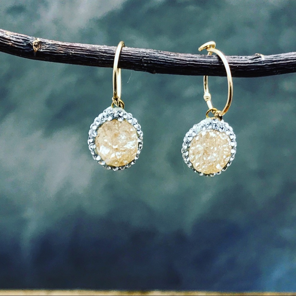 Blushed Druzy earrings with Swarovski crystals - Picture 1 of 5