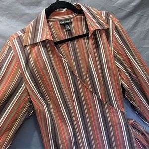 Lane Bryant Wrap Top V-neck Brown Striped 14 16