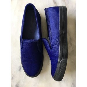 Jeffrey Campbell for Sperry Blue Fur Slip-Ons
