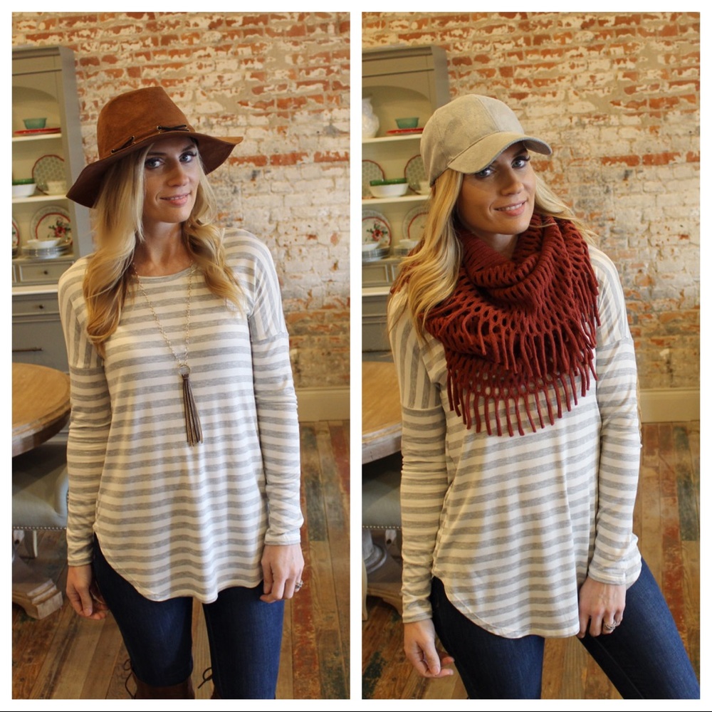 LAST ONE✨ gray and ivory stripe elbow patch tunic - Picture 2 of 2
