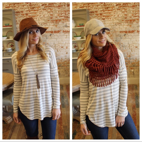 LAST ONE✨ gray and ivory stripe elbow patch tunic - Picture 2 of 2