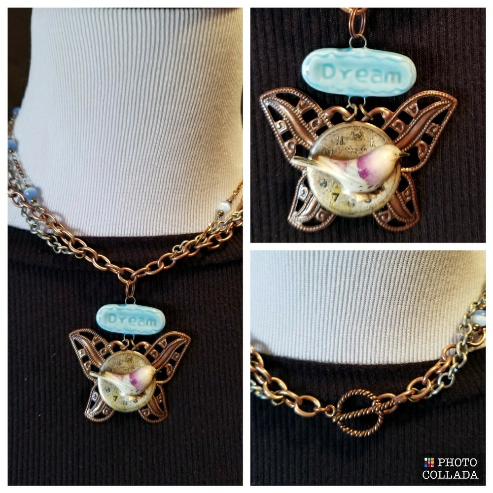 Handmade collage necklace new