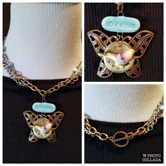 Handmade collage necklace new - Picture 1 of 1