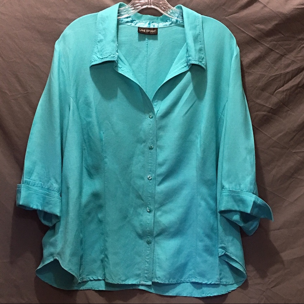 Lane Bryant Turquoise Blue Linen Blouse 18 20