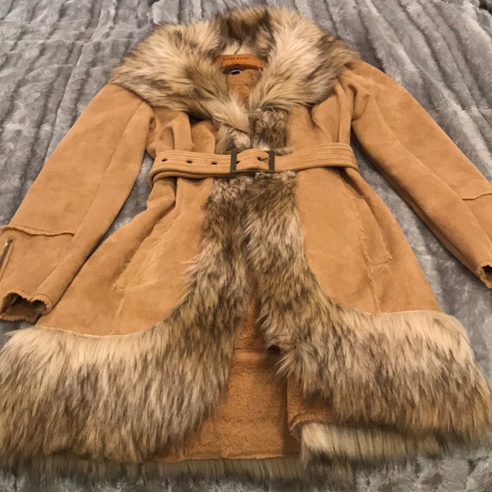 Bebe Faux Fur Coat Small. Brand new condition.