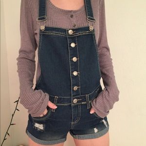 Almost Famous Distressed Overall Shorts