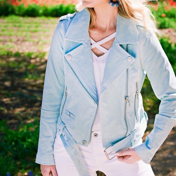Blank NYC Jackets & Blazers - BLANKNYC Light Blue Morning Suede Moto Jacket