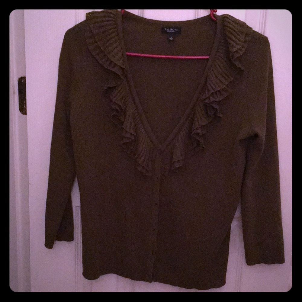 Talbots Olive Ruffle Cardigan