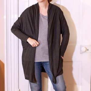 Zara Long Drapey Open Front Dark Grey Cardigan