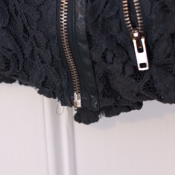 Zara Teal Lace Overlay Moto Zip up Jacket - Picture 4 of 5
