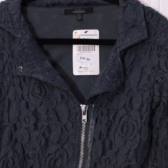 Zara Teal Lace Overlay Moto Zip up Jacket - Picture 5 of 5