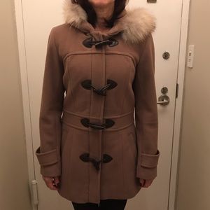 Wool pea coat with fur trim