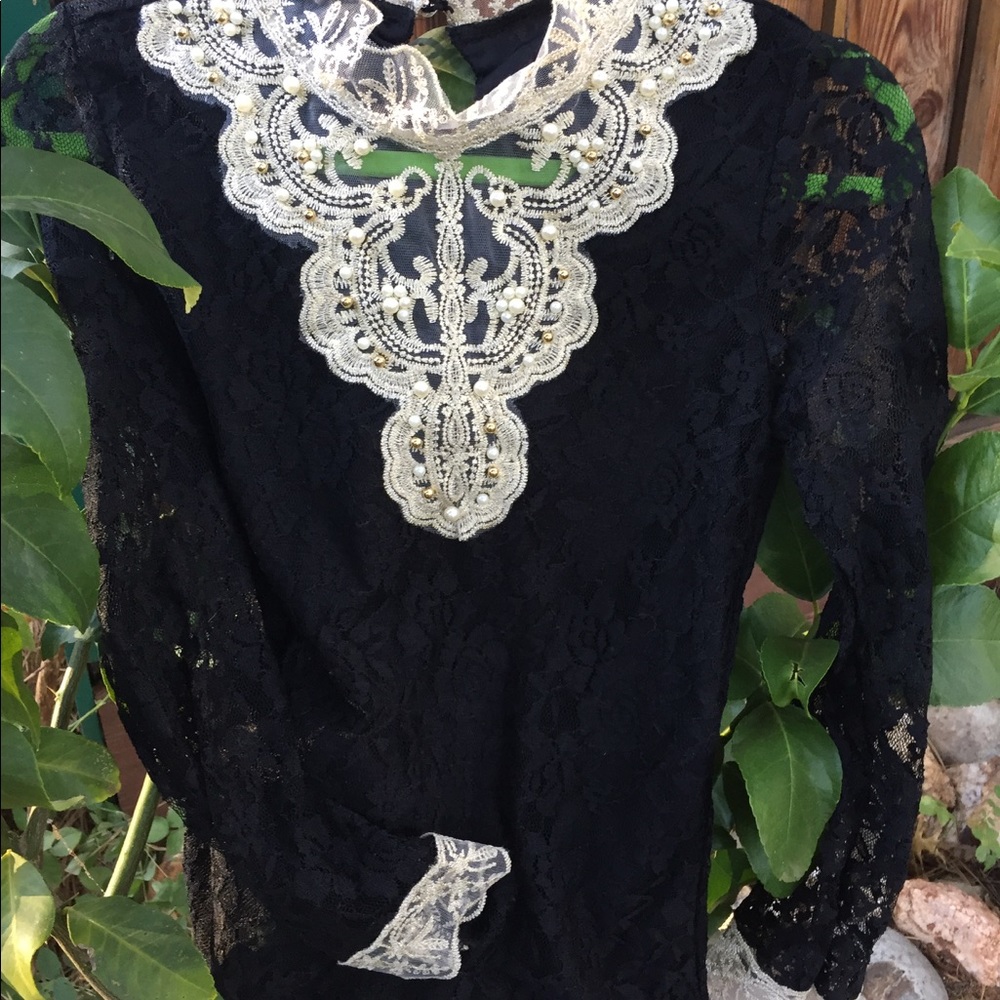 SOLD! Gorgeous Black Lace with embroidery front