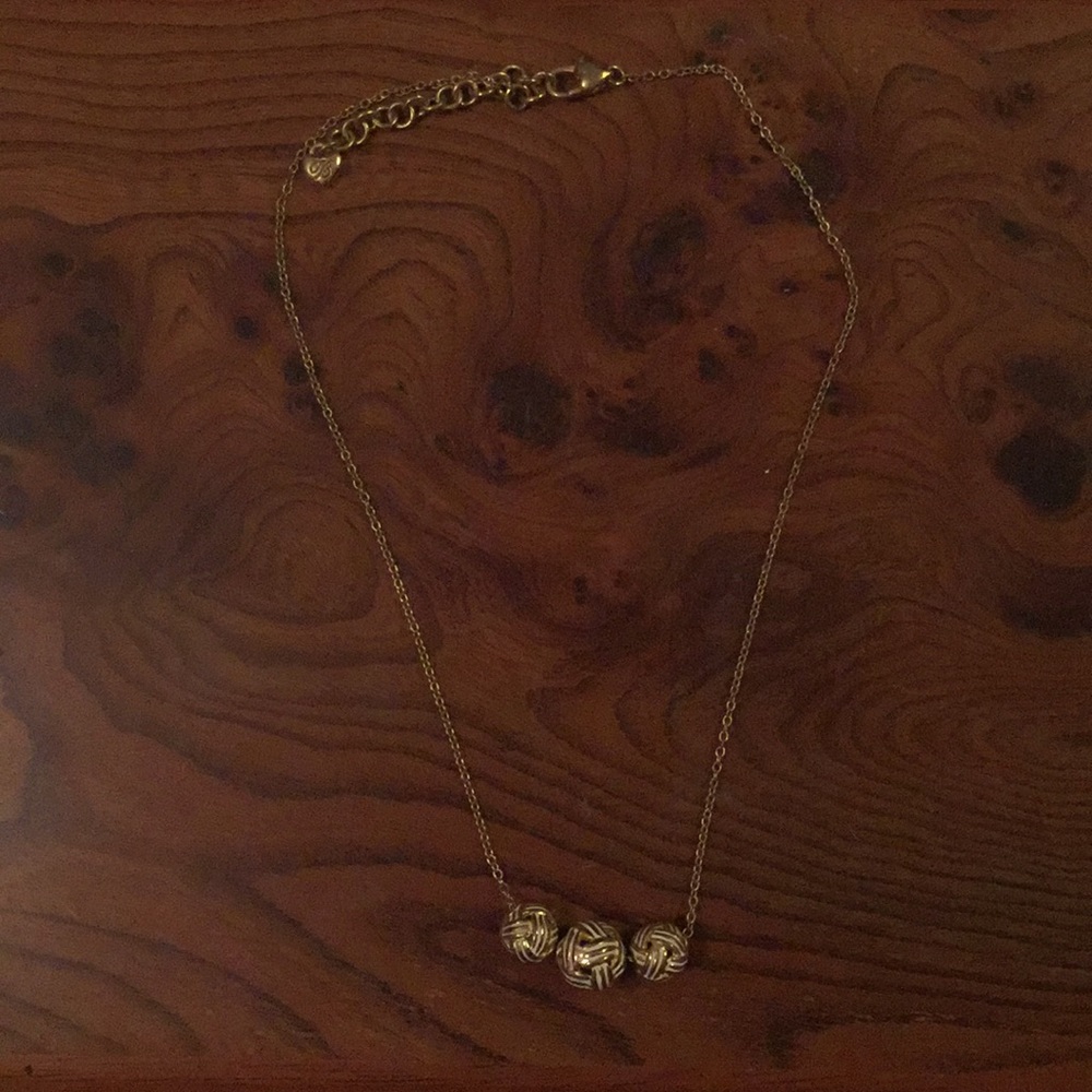 Gold Necklace with Gold and White Hatched Baubles