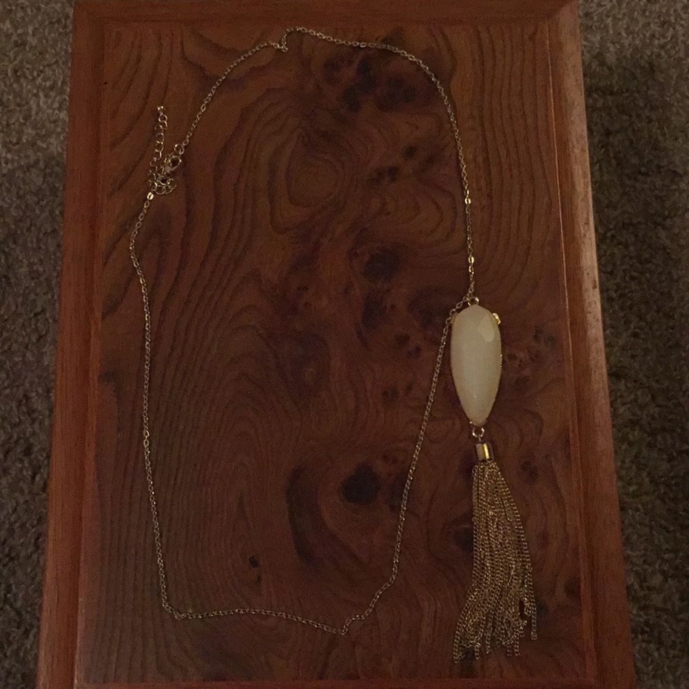 White and Gold Tassel Necklace