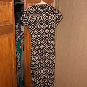 Mid calf black and white designed dress