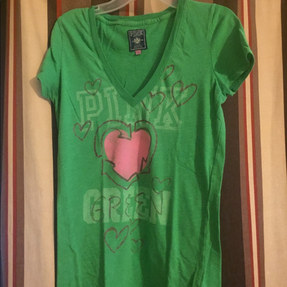 Green Pink V neck shirt