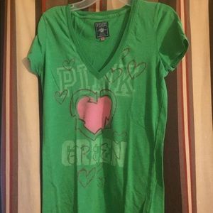 Green Pink V neck shirt
