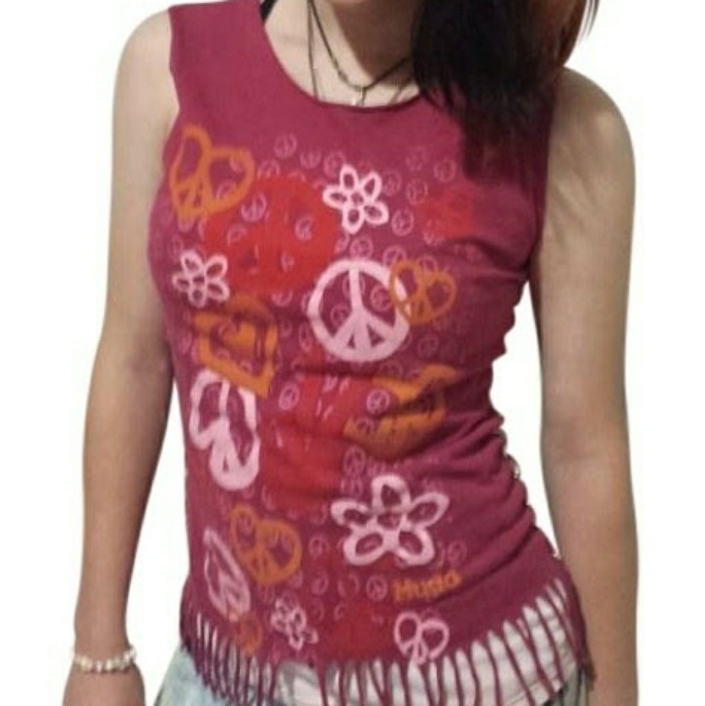 Revamped Peace and Love Fringe Safety Pin Shirt-S