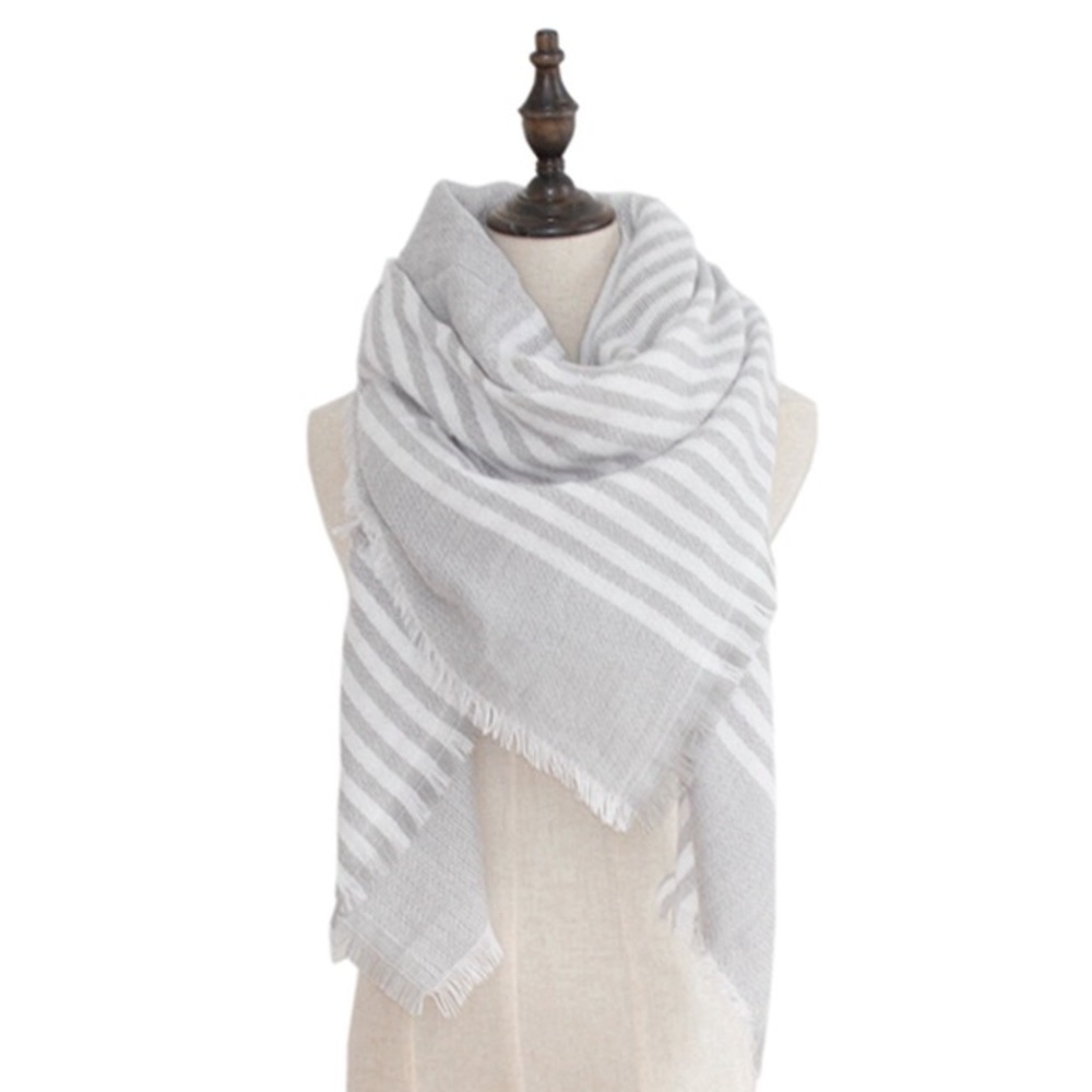 Colorblock Stripe Ultra Plush Blanket Scarf Grey - Picture 2 of 2