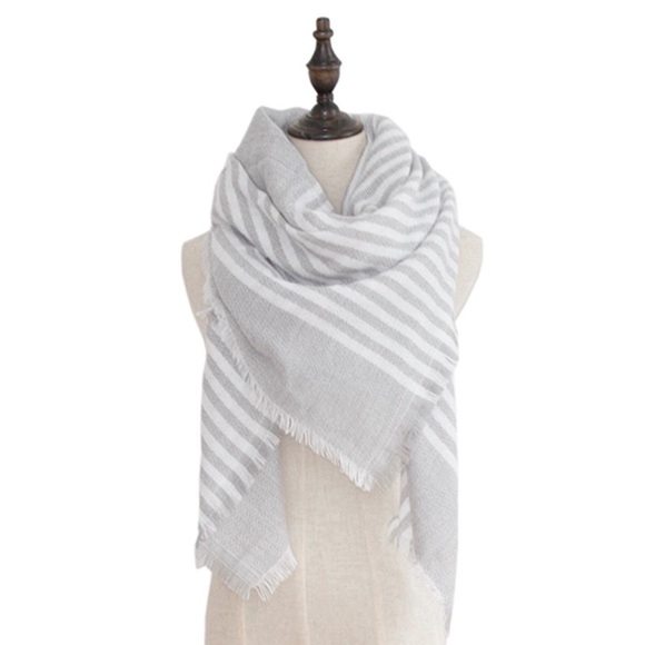 Colorblock Stripe Ultra Plush Blanket Scarf Grey - Picture 2 of 2