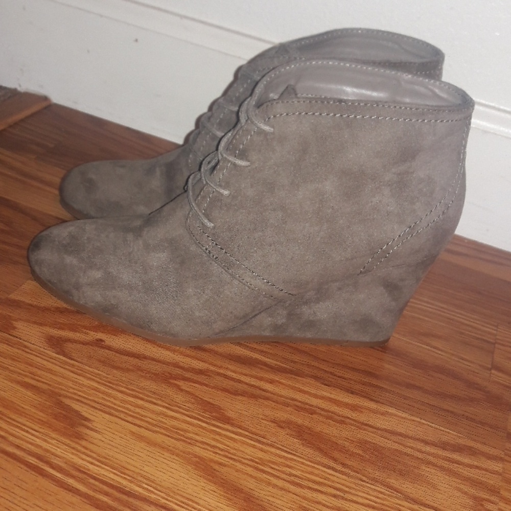 Taupe Suede Bootie Wedges