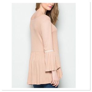 Boutique Tops - Blush Waffle Knit Bell-Sleeve Top Boutique Tops - Blush Waffle Knit Bell-Sleeve Top
