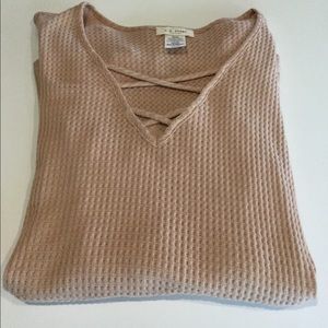 Boutique Tops - Blush Waffle Knit Bell-Sleeve Top Boutique Tops - Blush Waffle Knit Bell-Sleeve Top
