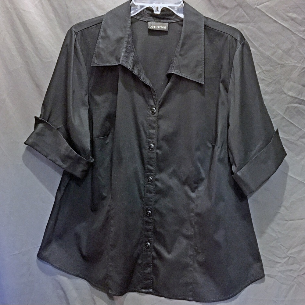 Lane Bryant Black Button Front Dress Blouse 18 20