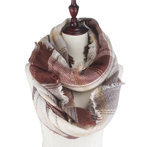 ☕️ Coffee & Cream Ultra Plush Plaid Blanket Scarf - Picture 2 of 2