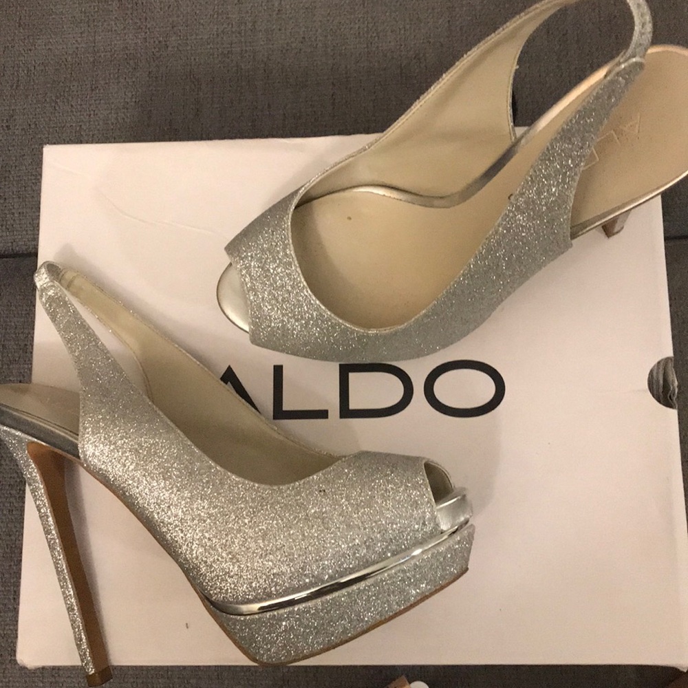 Aldo Mesiano sparkly silver platform heels