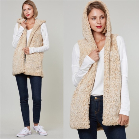 New! Cozy Faux Fur Hoodie Vest - Picture 2 of 6