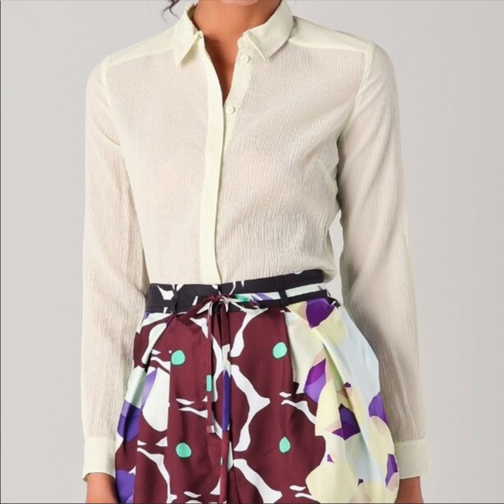 Diane Von Furstenberg Semi Sheer Light Mint Blouse