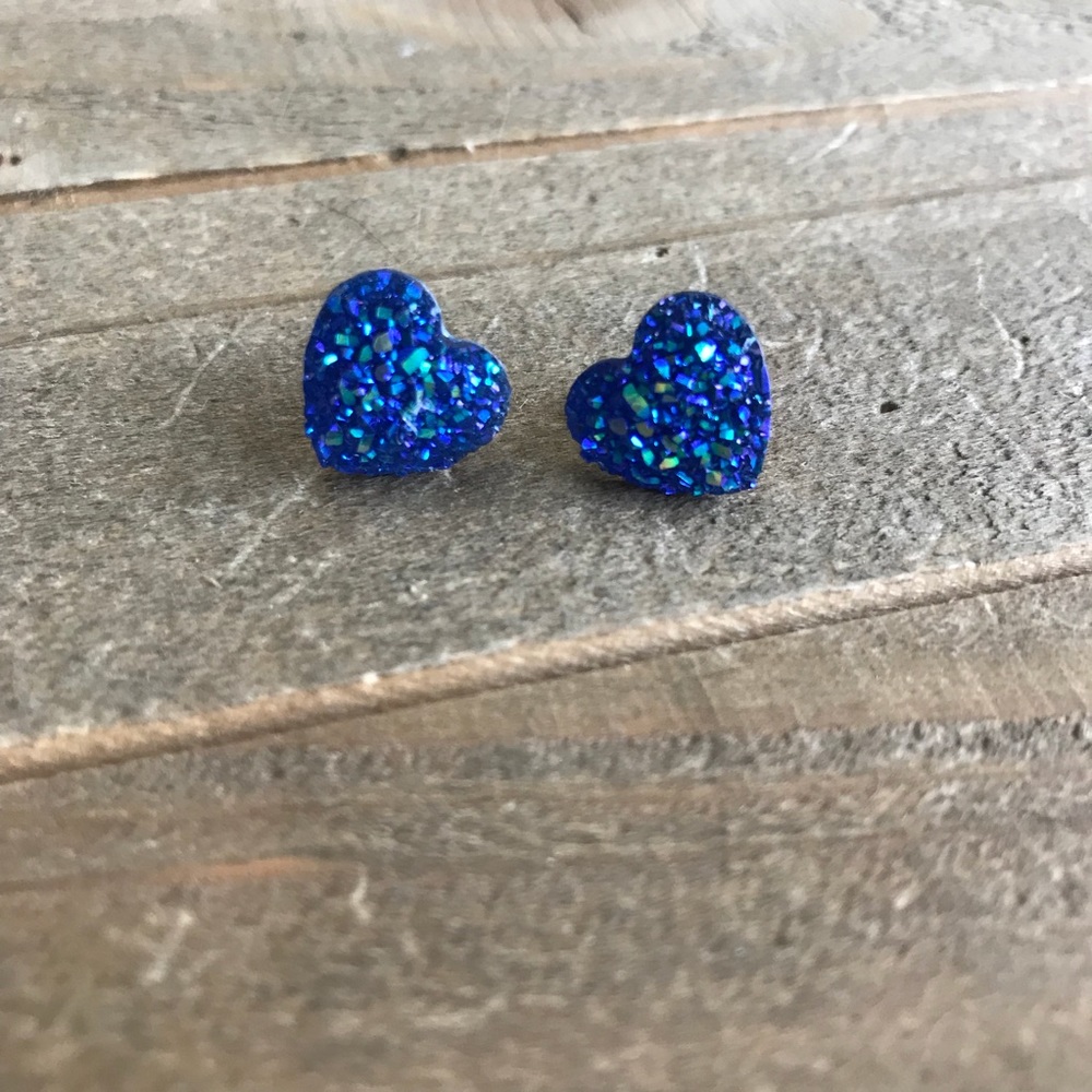 3 for $15 Handmade Blue Druzzy Heart Earrings - Picture 1 of 1