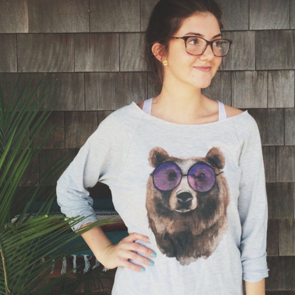 Bear Watercolor Grey Women's Raw Edge Scoop