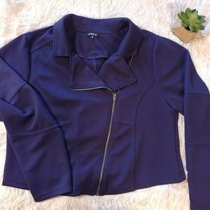 Torrid Size 3 Navy Blue Knit Crop Moto Jacket