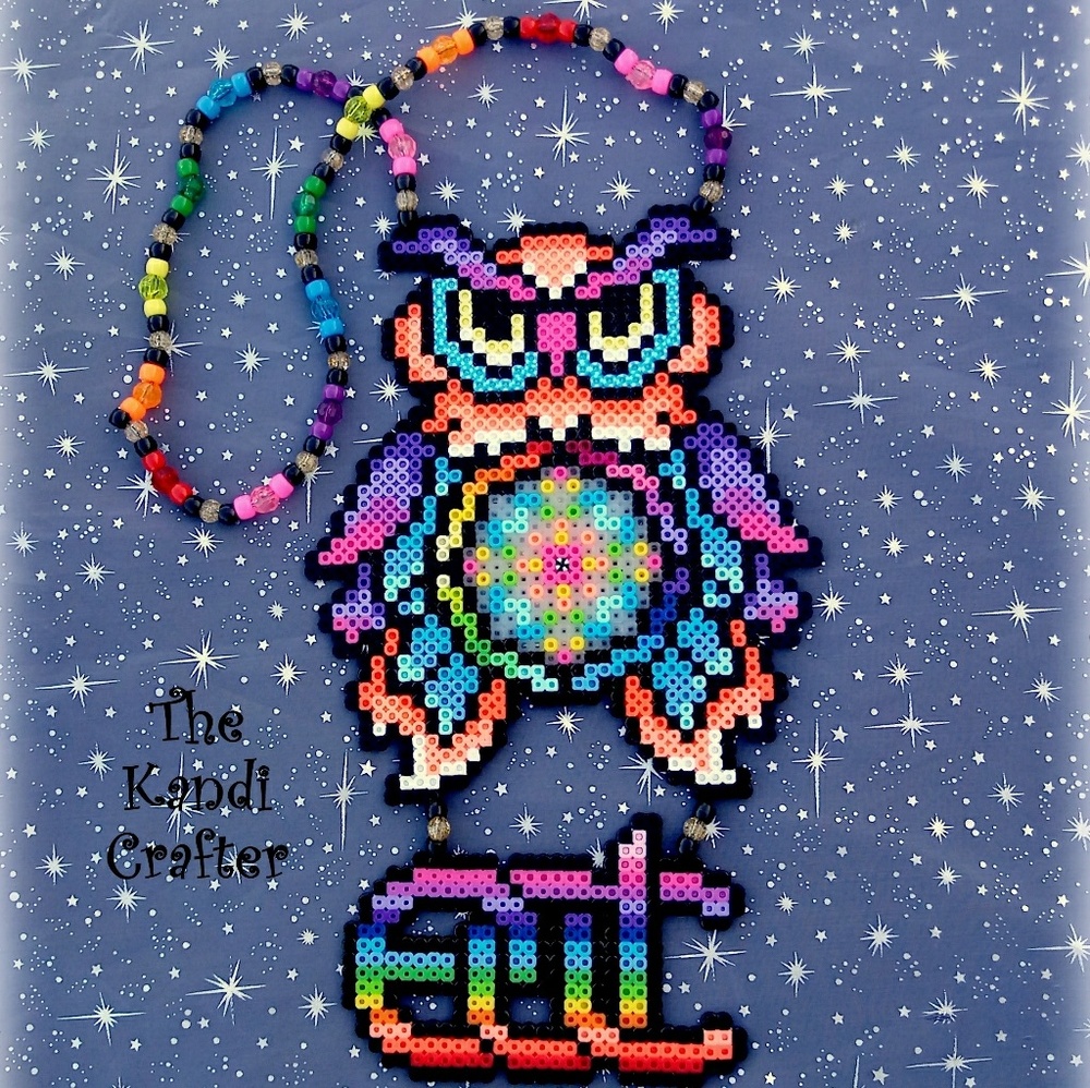 Owl w/ EDC logo letters perler kandi rave necklace
