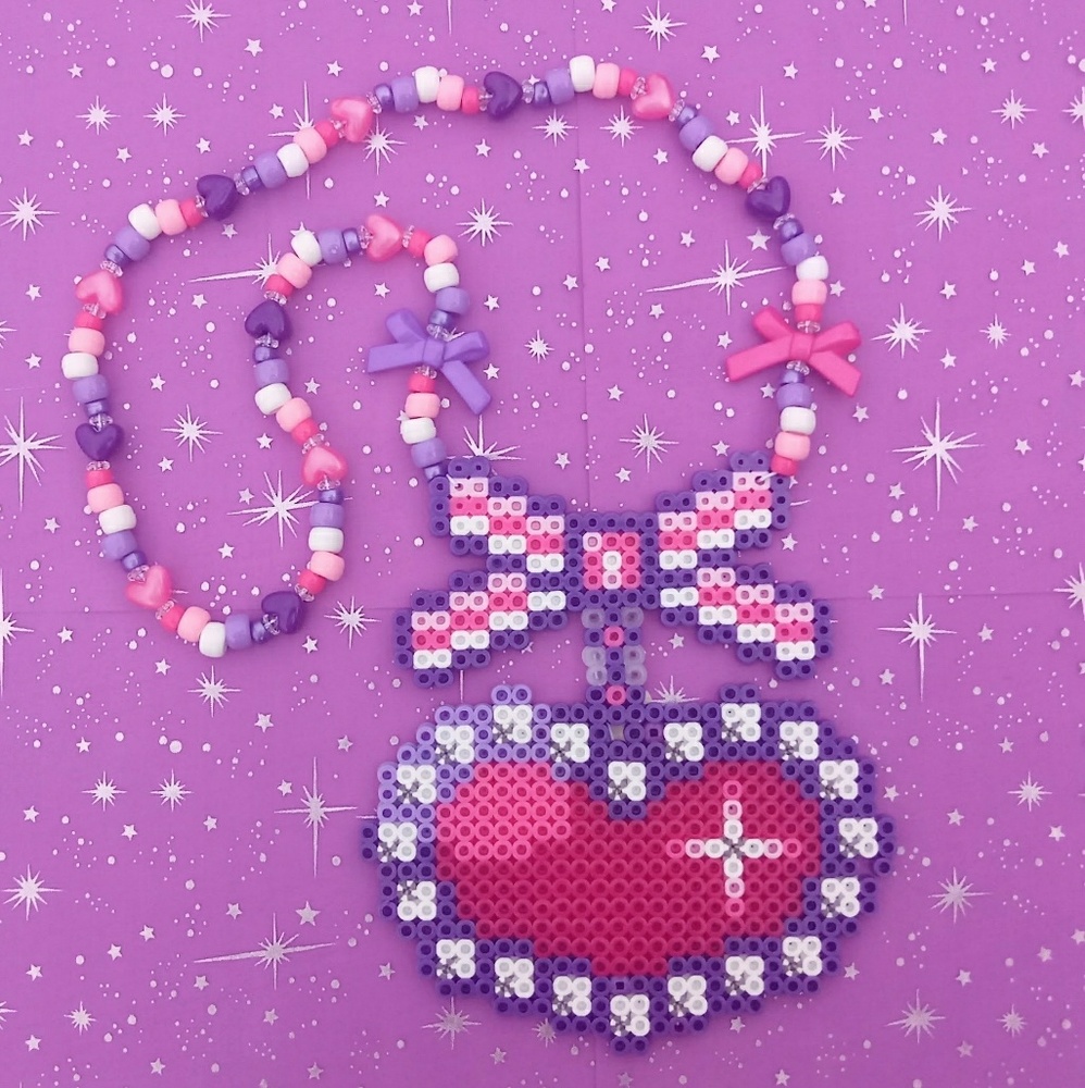 Bow and diamond perler bead kandi necklace