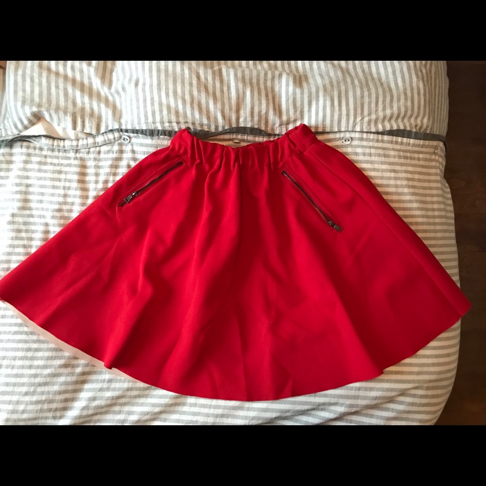 Zara Circle Skater Skirt True Red XS