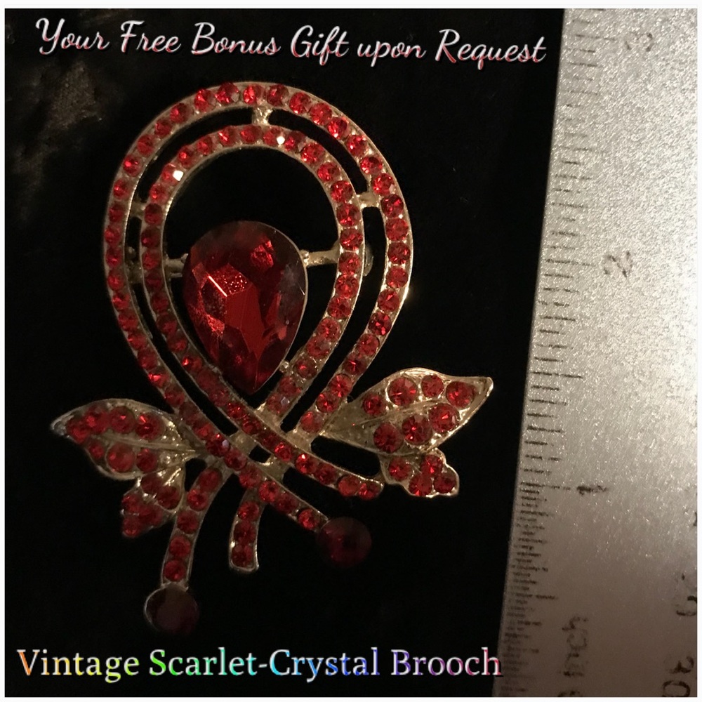 Free Option: Ruby-Red Crystal Brooch, Vintage