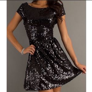 SNAP Black Sequin Holiday Party Mini Dress
