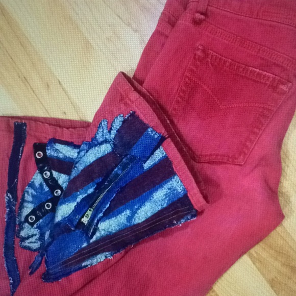 stars & stripes red patchwork flared vintage skinny jeans - Picture 8 of 8