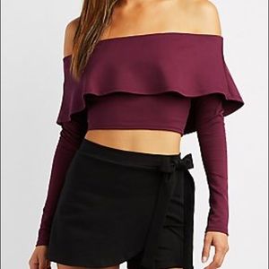 Purple Tiered off the shoulder crop top