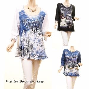 Black PLUS Snowman Joys Crystal Studded Tunic Top