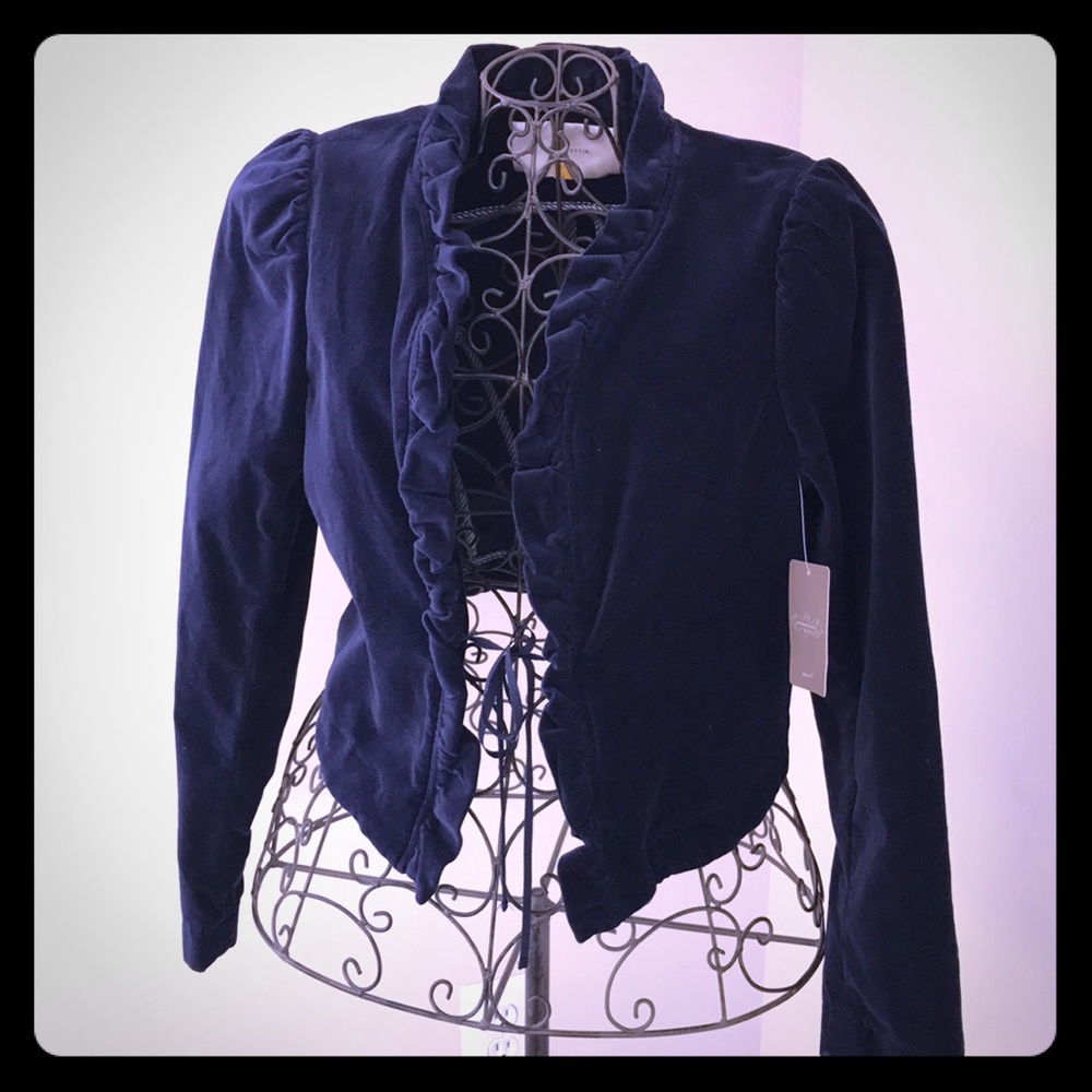 Navy Anthropologie Velvet Blazer