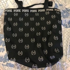 PINK black and white logo tote